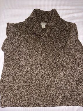 L.L. Bean Lambswool Brown and Cream Marled Shawl-Collarw Cardigan